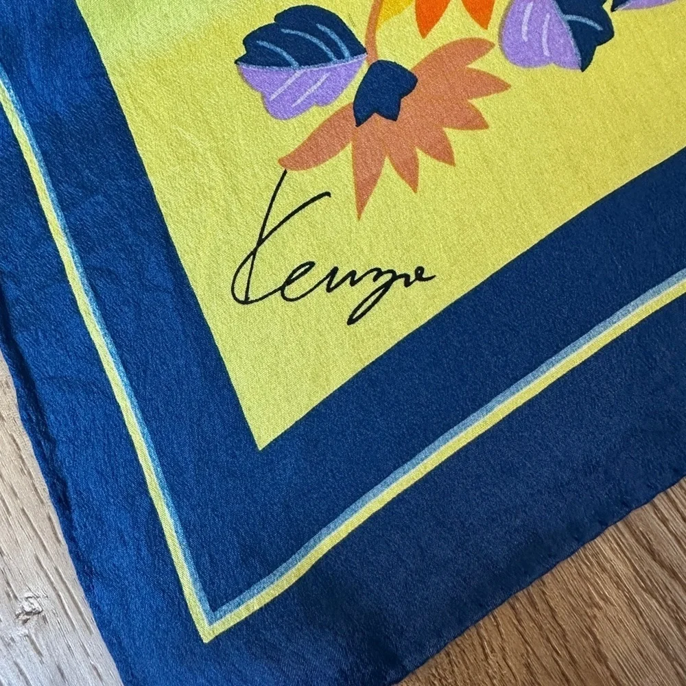 Vintage KenzoTakada Colorful bird and Floral Design Silk Scarf 33x33”